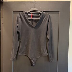 SPANX Black Long-Sleeve V-Neck Bodysuit